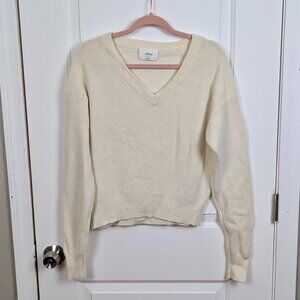 Wilfred | Cream Merino Wool Cotton V Neck Sweater Size Medium